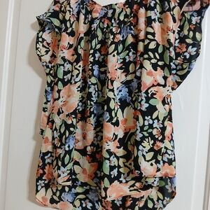 LC Lauren Conrad Black Floral Blouse